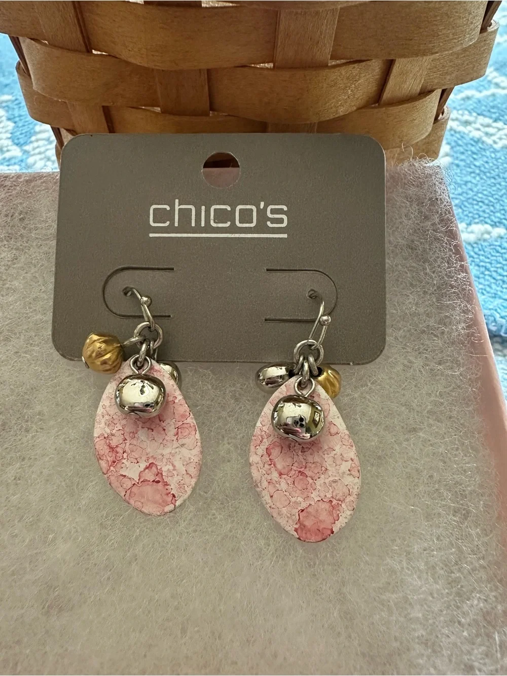 Chico's pink marbled teardrop cluster dangle‎ earrings